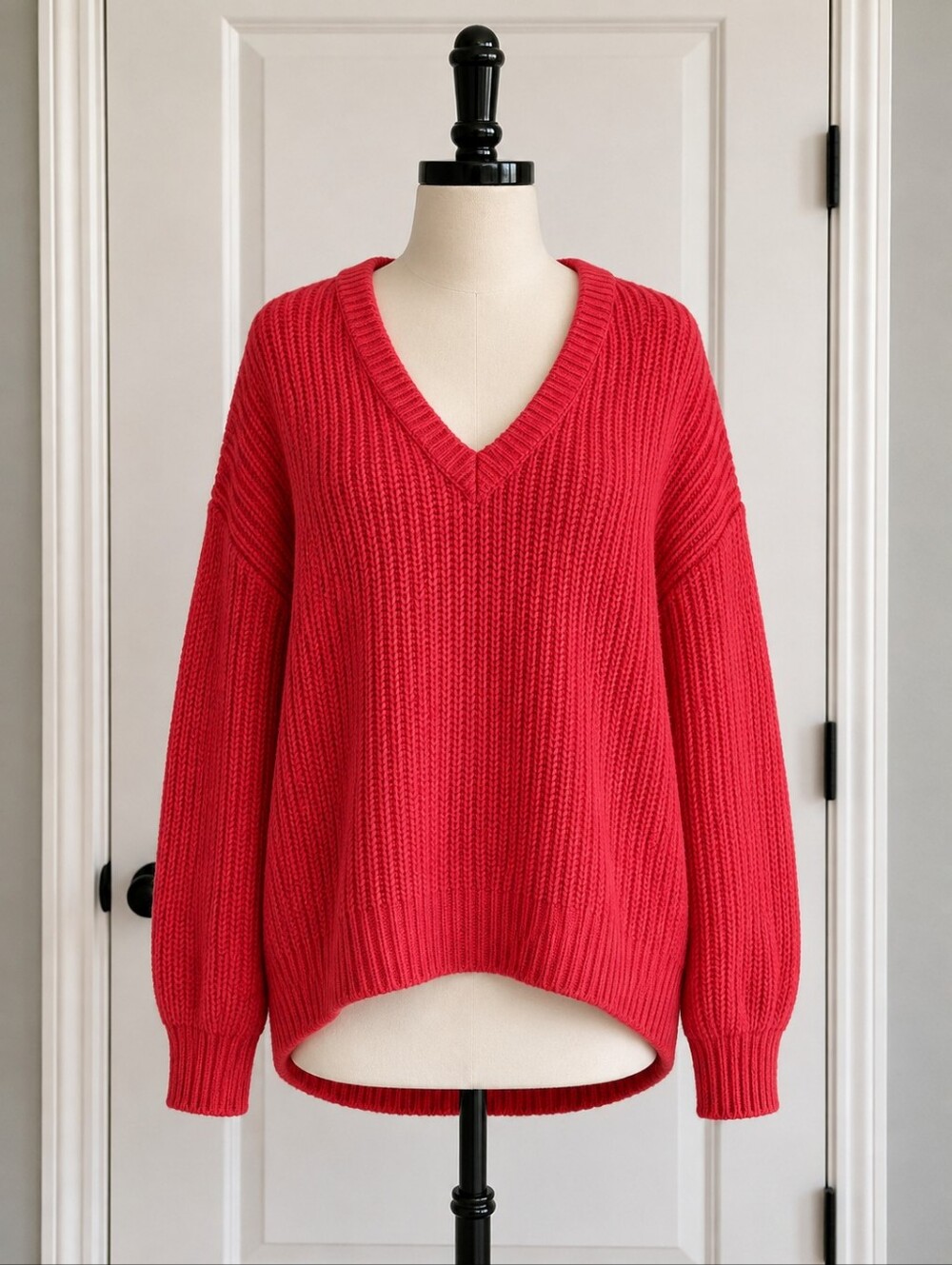 PINK Victoria's Secret Red V‑Neck Ribbed Sweater